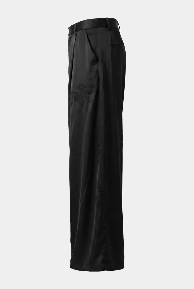 Satin wide-leg trousers — delivered AI-generated packshot, side